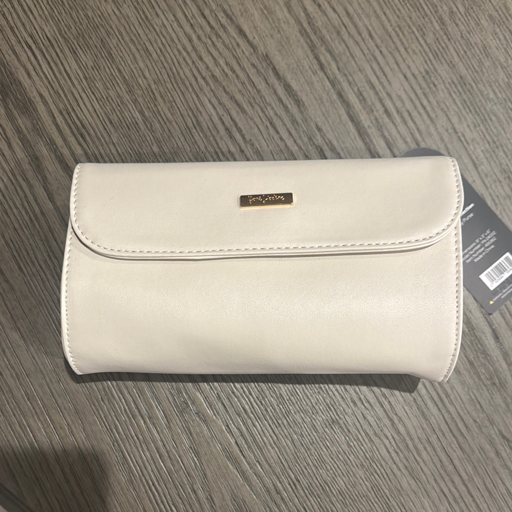 Cream Leather Clutch with Minimalist Design